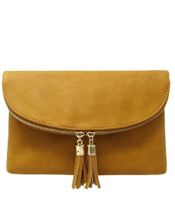 Women's Envelop Clutch Crossbody Bag With Tassels Accent WU075  MUSTARD